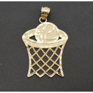 Real 10k Solid Yellow Gold Basket Ball Sports Charm Pendant 1.5 gr 31.1 mm
